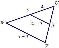 Given that y and x are midpoints of triangle uvw , find yx.