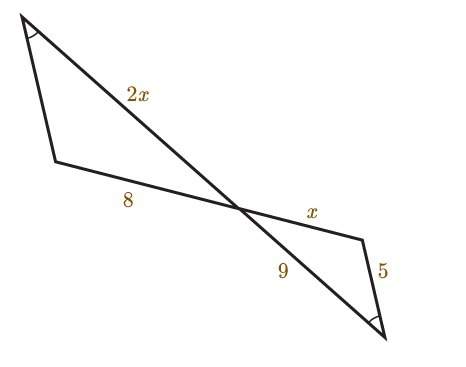 For the pair of similar triangles, find the value of x.  4.47 6 8.5 10
