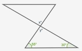 Find the measure of angle x in the figure below:  two triangles are shown such that one