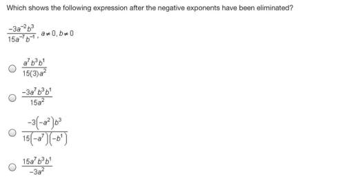 Which shows the following expression after the negative exponents have been eliminated?