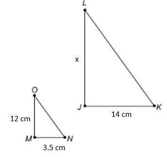 Triangle jkl and triangle mno are similar triangles. what is the measure of side lj?