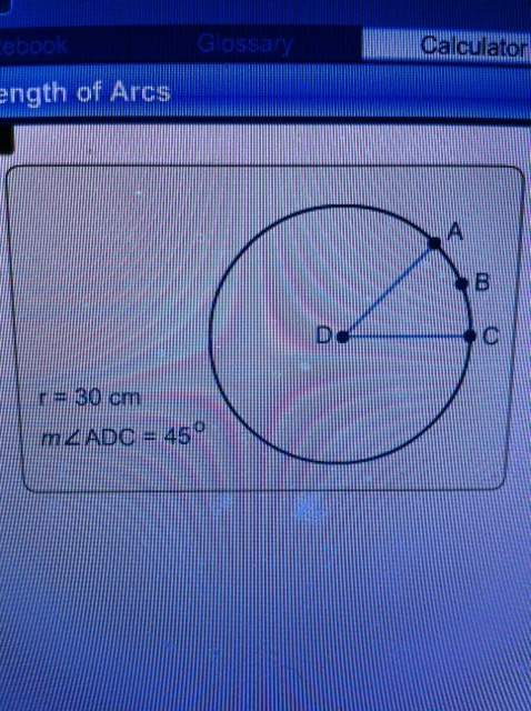 What is the length of arc abc in terms of pi?  choices are:  a 15pi cm b 3.75pi c