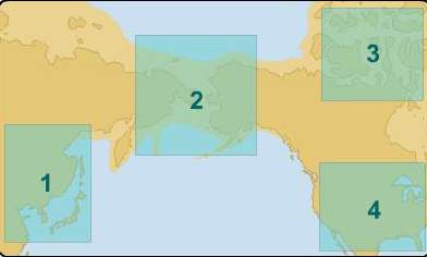Which number on the map indicates the bering strait and ancient land bridge?  a .1
