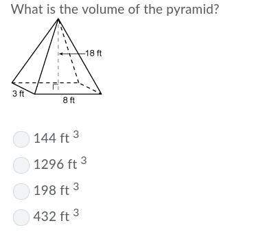 What is the volume of the pyramid? a) 144 ft^3 b) 1296 ft^3 c)