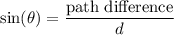 \displaystyle \sin(\theta) = \frac{\text{path difference}}{d}