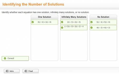 Identify whether each equation has one solution, infinitely many solutions, or no solution.

2(x - 5