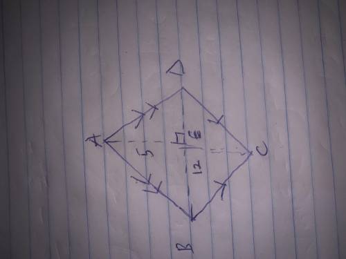 In rhombus ABCD, diagonals AC and BD intersect at point E. If AE = 5cm and BE = 12 cm, what is the l