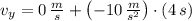 v_{y} = 0\,\frac{m}{s}+\left(-10\,\frac{m}{s^{2}} \right) \cdot (4\,s)