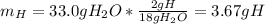 m_H=33.0gH_2O*\frac{2gH}{18gH_2O}=3.67gH