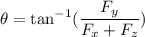\theta=\tan^{-1}(\dfrac{F_{y}}{F_{x}+F_{z}})