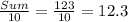 \frac{Sum}{10}=\frac{123}{10}=12.3
