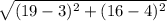 \sqrt{(19 - 3)^{2} + (16 - 4)^{2}  }