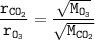 \tt \dfrac{r_{CO_2}}{r_{O_3}}=\dfrac{\sqrt{M_{O_3}} }{\sqrt{M_{CO_2}}} }