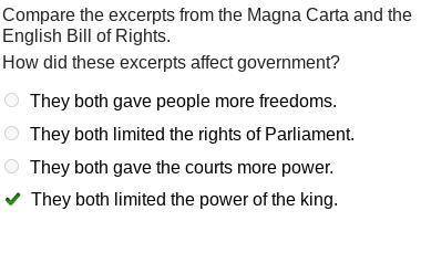 Times Honors

English
Bill of Rights:
Compare the excerpts from the Magna Carta and the
English Bill
