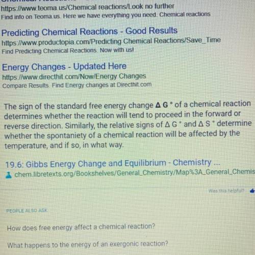 How dose the change in energy of a chemical reaction predict whether or not the reaction will occur?