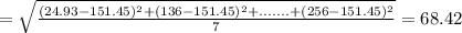 =\sqrt{\frac{(24.93-151.45)^2+(136-151.45)^2+.......+(256-151.45)^2}{7}}=68.42