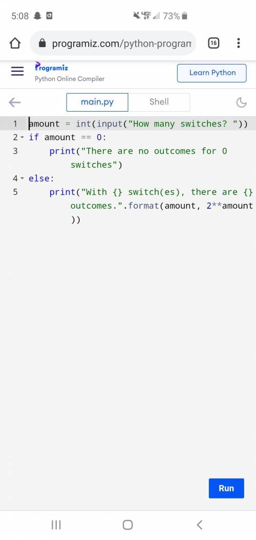 how to create a code in pyton to ask the user to enter the number of switches and calculate the poss