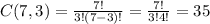 C(7,3)=\frac{7!}{3!(7-3)!} =\frac{7!}{3!4!}=35