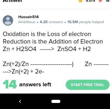 In the reaction Zn H 2SO 4→ ZNSO4 + H2, which, if any element is oxidized