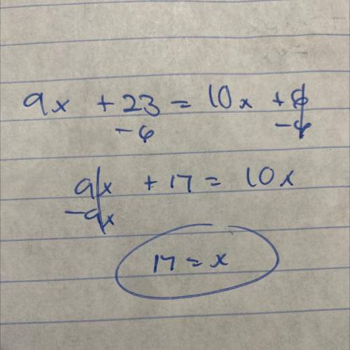 Given m|n, find the value of x.
t
m
(9x+23)
(10x+6)°
Someone help?