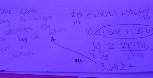 Anika wants to determine the maximum number of tulip bulbs (t) she can purchase if each bulb costs $