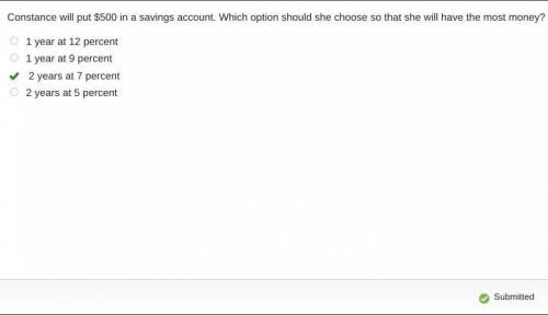 Constance will win 500 in a savings account which option should she choose so that she will have the