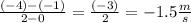 \frac{(-4)-(-1)}{2-0} =\frac{(-3)}{2} =-1.5 \frac{m}{s}