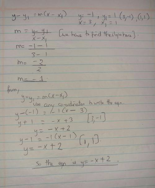 HELP ME PLS T^T

Use point-slope form, y - y1 = m(x - x1), to find the linear equation of a line tha