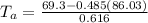 T_a   = \frac{69.3 - 0.485(86.03)}{0.616}