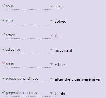 Label the word and word phrases in the following sentence jack solve the important crime after the c