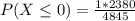 P(X \le 0) =  \frac{ 1 *  2380}{ 4845}