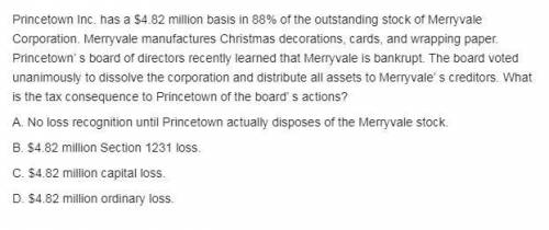 Princetown Inc. has a $4.82 million basis in 68% of the outstanding stock of Merryvale Corporation.