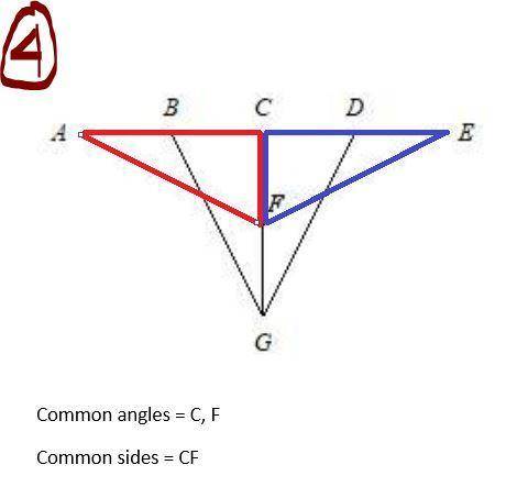 Please identify the common angles and sides or these triangles.