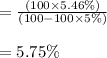 = \frac{(100 \times  5.46 \%)}{(100-100 \times  5 \%)}\\\\=5.75 \%
