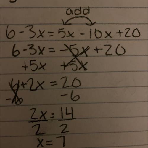 6-3x=5x-10x+20. What is the value of x?