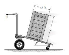 The uniform crate has a mass of 50 kg and rests on the cart having an inclined surface. Determine th