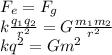 F_e = F_g \\k \frac{q_1q_2}{r^2} = G \frac{m_1m_2}{ r^2 } \\k q^2 = G m^2
