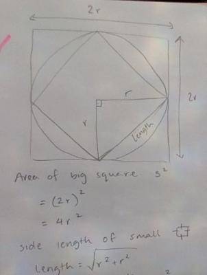 NEED HELP ASAP

The figure shows a circle, of radius r units, with an inscribed square within it and