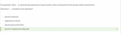 The expression 24(1−x) gives the discounted price of a pair of shorts, where x is the percent of the
