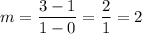 \displaystyle m=\frac{3-1}{1-0}=\frac{2}{1}=2