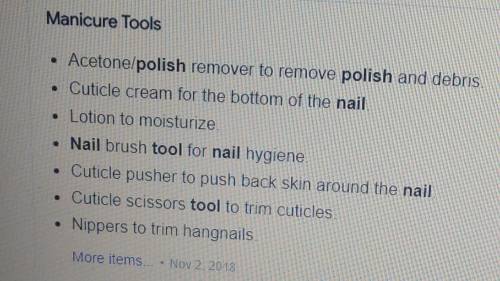 Identify nail care tools materials and equipment