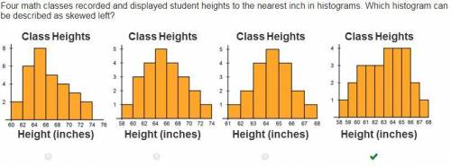Four math classes recorded and displayed student heights to the nearest inch in histograms. which hi