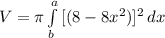 V=\pi\int\limits^a_b {[(8-8x^{2})]^{2}} \, dx