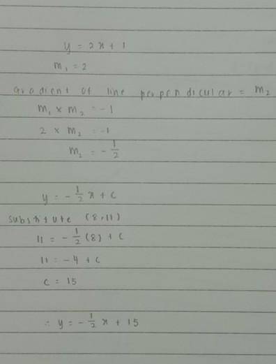 2. What is the equation of a line that is passing through the point (8,11) and is perpendicular to y