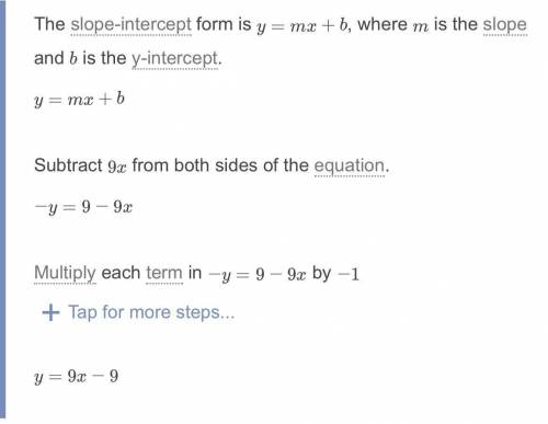 What is the slope intercept form of y + 8 =1/9(x-9)