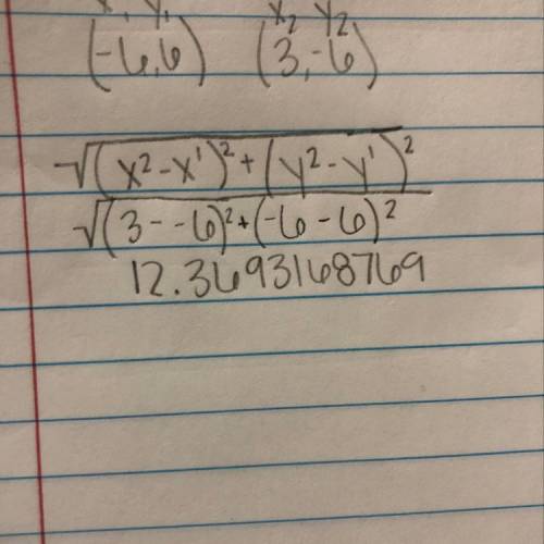 Find the distance between the two point 
(-6,6) and (3,-6)