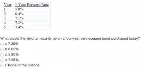 Year1-Year Forward Rate 15.8% 26.4% 37.1% 47.3% 57.4%What would the yield to maturity be on a four-y