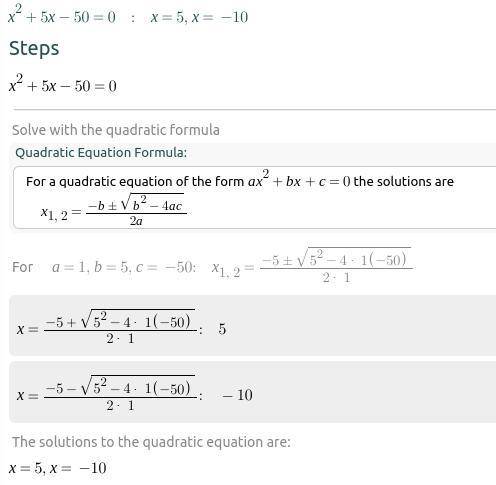 Solve each equation. check your solutions. 
x2 + 5x – 50 = 0