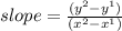 slope=\frac{(y^{2} - y^{1})  }{(x^{2} - x^{1})}