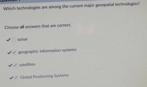 Which technologies are among the current major geospatial technologies  sonar geographic information